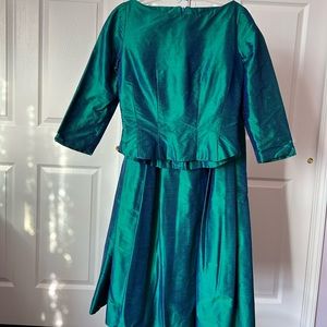 SILK SKIRT/TOP SET-iridescent peacock blue/green